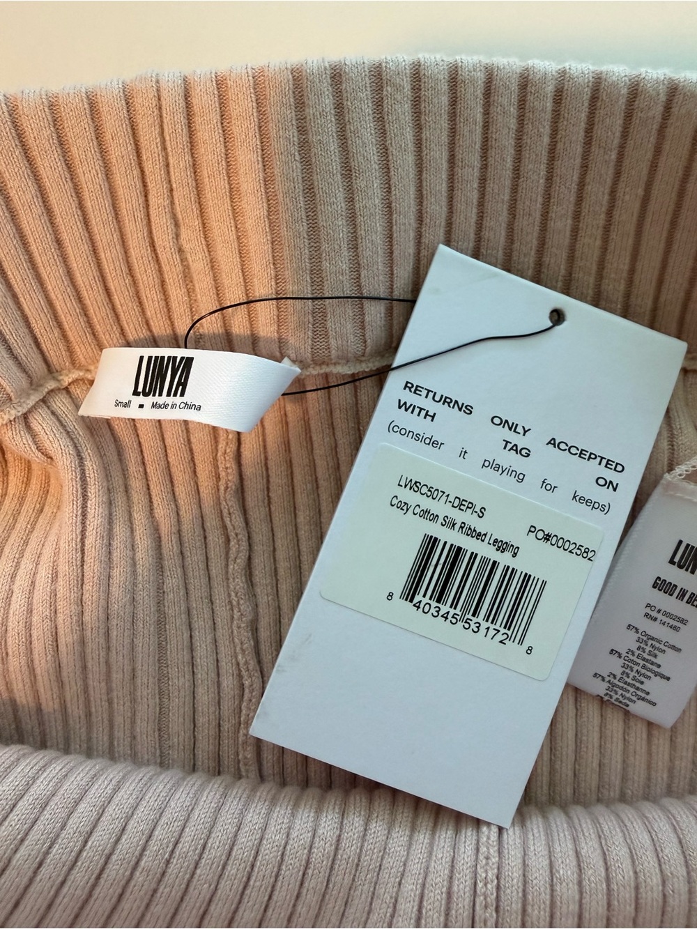 Lunya Cozy Cotton Silk Ribbed Leggings NWT Small Blush Pink - Picture 2 of 8